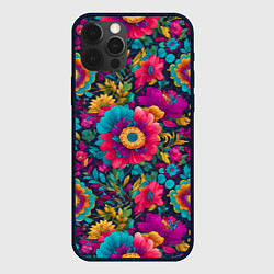 Чехол для iPhone 12 Pro Цветочный микс, цвет: 3D-черный