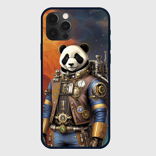 Чехол iPhone 12 Pro Панда-космонавт - стимпанк / 3D-Черный – фото 1
