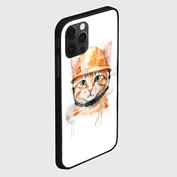 Чехол для iPhone 12 Pro Акварельный кот в строительной каске, цвет: 3D-черный — фото 2