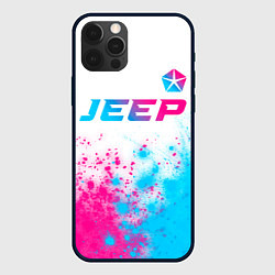 Чехол для iPhone 12 Pro Jeep neon gradient style: символ сверху, цвет: 3D-черный