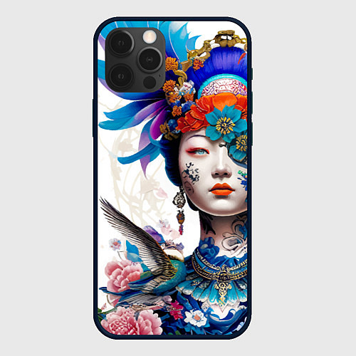 Чехол iPhone 12 Pro Japanese girl - irezumi - tattoo / 3D-Черный – фото 1