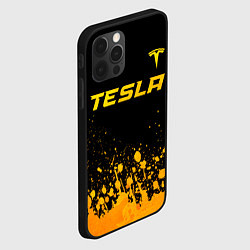 Чехол для iPhone 12 Pro Tesla - gold gradient: символ сверху, цвет: 3D-черный — фото 2