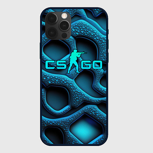 Чехол iPhone 12 Pro CS GO blue neon logo / 3D-Черный – фото 1