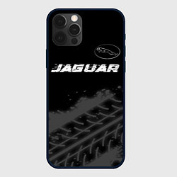 Чехол для iPhone 12 Pro Jaguar speed на темном фоне со следами шин: символ, цвет: 3D-черный