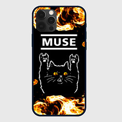 Чехол для iPhone 12 Pro Muse рок кот и огонь, цвет: 3D-черный