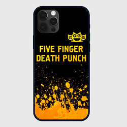 Чехол для iPhone 12 Pro Five Finger Death Punch - gold gradient: символ св, цвет: 3D-черный