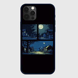 Чехол для iPhone 12 Pro Комикс ночная деревня, цвет: 3D-черный