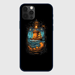 Чехол для iPhone 12 Pro Арт корабль в бутылке, цвет: 3D-черный