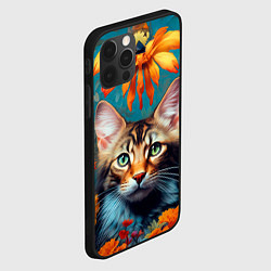 Чехол для iPhone 12 Pro Дикая кошка в цветах, цвет: 3D-черный — фото 2