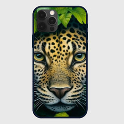 Чехол для iPhone 12 Pro Леопард в листьях, цвет: 3D-черный