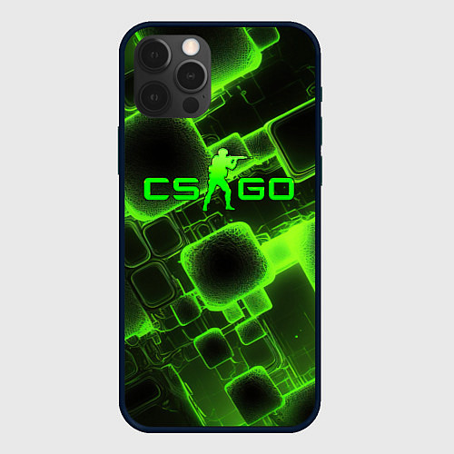 Чехол iPhone 12 Pro CS GO зеленые кислотные плиты / 3D-Черный – фото 1