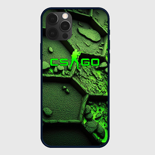 Чехол iPhone 12 Pro CSGO green abstract / 3D-Черный – фото 1