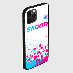 Чехол для iPhone 12 Pro Skoda neon gradient style: символ сверху, цвет: 3D-черный — фото 2