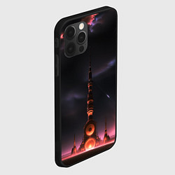 Чехол для iPhone 12 Pro Сай фай башня на другой планете, цвет: 3D-черный — фото 2
