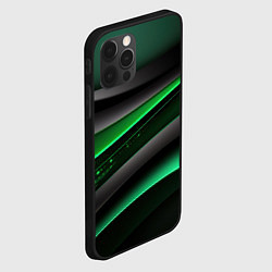 Чехол для iPhone 12 Pro Black green line, цвет: 3D-черный — фото 2