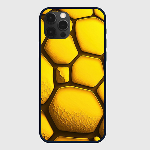 Чехол iPhone 12 Pro Желтые объемные плиты / 3D-Черный – фото 1