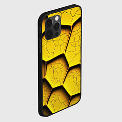 Чехол для iPhone 12 Pro Желтые шестиугольники с трещинами - объемная текст, цвет: 3D-черный — фото 2