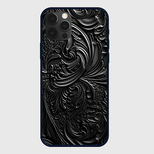 Чехол iPhone 12 Pro Объемная черная текстура из кожи / 3D-Черный – фото 1