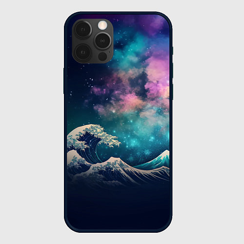 Чехол iPhone 12 Pro Космическая Большая волна в Канагаве / 3D-Черный – фото 1