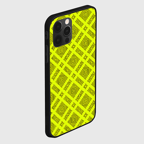 Чехол iPhone 12 Pro Черный геометрический орнамент на желтом фоне / 3D-Черный – фото 2