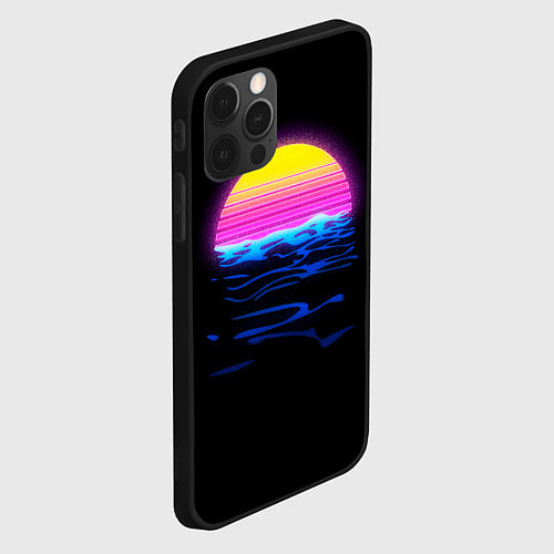 Чехол iPhone 12 Pro Неоновый закат - гранж / 3D-Черный – фото 2