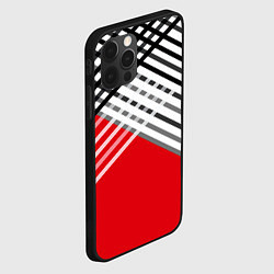 Чехол для iPhone 12 Pro Косые черно-белые полосы на красном, цвет: 3D-черный — фото 2