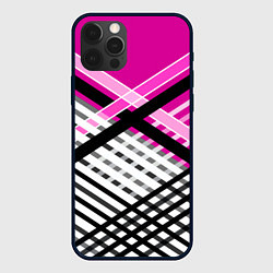 Чехол для iPhone 12 Pro Черно-белые косые переплетенные полосы на малиново, цвет: 3D-черный