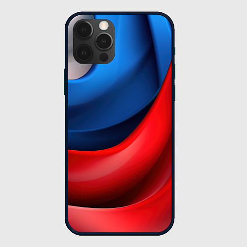 Чехол iPhone 12 Pro Объемная абстракция в цветах флага РФ / 3D-Черный – фото 1