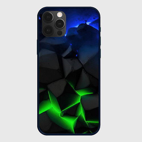 Чехол iPhone 12 Pro Разлом синих и зеленых плит / 3D-Черный – фото 1