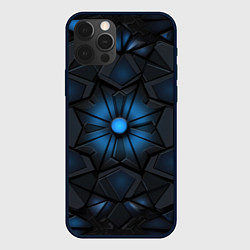 Чехол для iPhone 12 Pro Калейдоскопные черные и синие узоры, цвет: 3D-черный