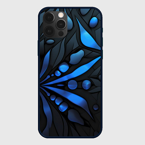 Чехол iPhone 12 Pro Black blue elements / 3D-Черный – фото 1