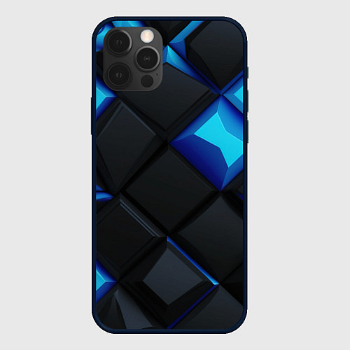 Чехол iPhone 12 Pro Черные и синие плитки / 3D-Черный – фото 1