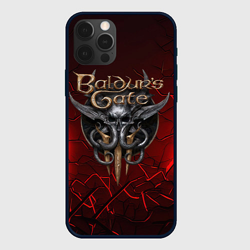 Чехол iPhone 12 Pro Baldurs Gate 3 logo red / 3D-Черный – фото 1