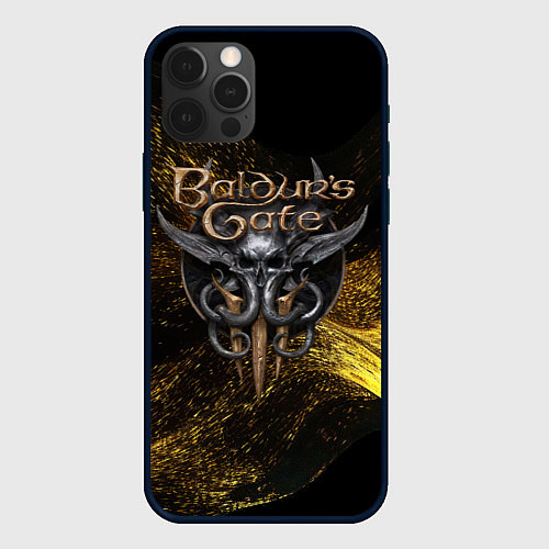 Чехол iPhone 12 Pro Baldurs Gate 3 logo gold black / 3D-Черный – фото 1