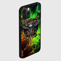 Чехол для iPhone 12 Pro Baldurs Gate 3 logo dark red green fire, цвет: 3D-черный — фото 2