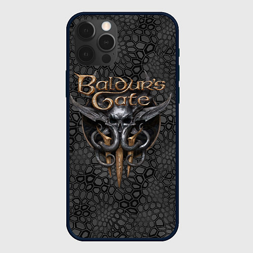 Чехол iPhone 12 Pro Baldurs Gate 3 logo dark black / 3D-Черный – фото 1