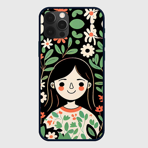Чехол iPhone 12 Pro Девочка в цветах - Бохо / 3D-Черный – фото 1