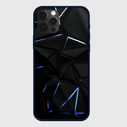 Чехол iPhone 12 Pro Black texture neon line / 3D-Черный – фото 1