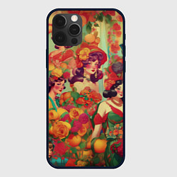 Чехол для iPhone 12 Pro Винтажные ретро леди и цветы, цвет: 3D-черный
