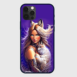Чехол для iPhone 12 Pro A fox girl with a fox cub - neural network, цвет: 3D-черный