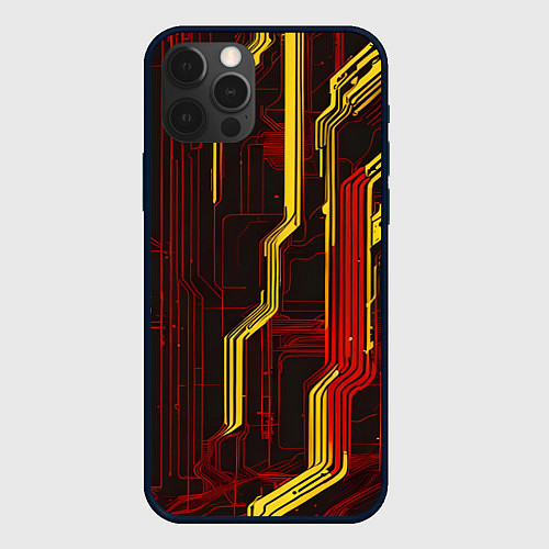 Чехол iPhone 12 Pro Кибер схемы красные / 3D-Черный – фото 1