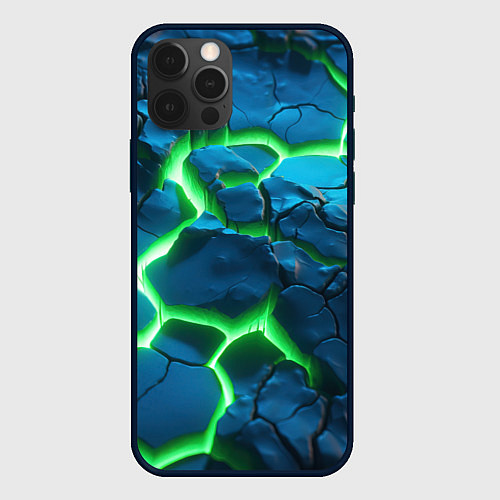 Чехол iPhone 12 Pro Разлом зеленых плит / 3D-Черный – фото 1
