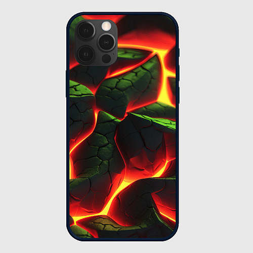 Чехол iPhone 12 Pro Зеленые плиты и лава / 3D-Черный – фото 1