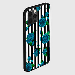 Чехол для iPhone 12 Pro Полосы и бирюзовые розы, цвет: 3D-черный — фото 2