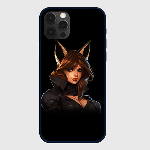 Чехол iPhone 12 Pro Девушка с ушами лисы / 3D-Черный – фото 1