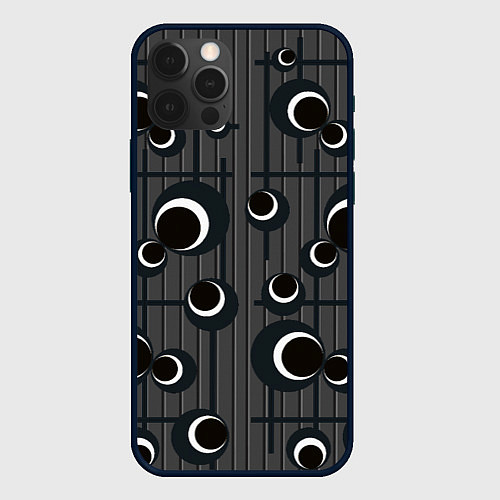 Чехол iPhone 12 Pro Черные и белые круги на сером / 3D-Черный – фото 1