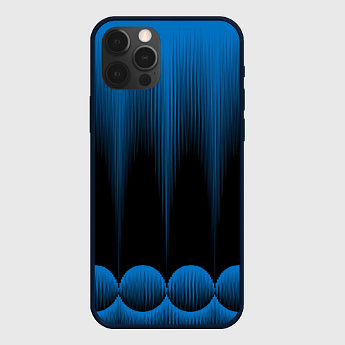 Чехол iPhone 12 Pro Сине-черный градиент в полоску / 3D-Черный – фото 1