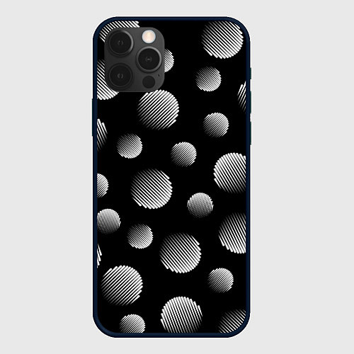 Чехол iPhone 12 Pro Шары в полоску на черном фоне / 3D-Черный – фото 1