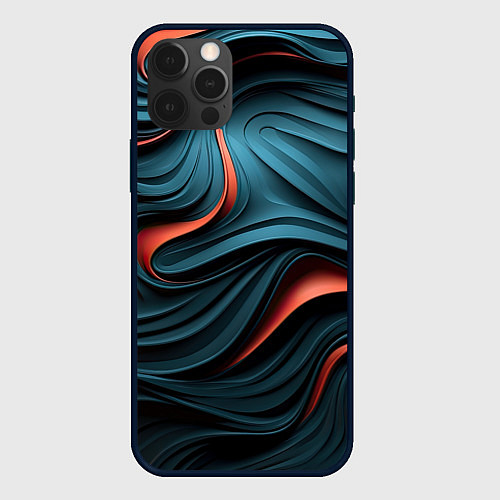 Чехол iPhone 12 Pro Сине-оранжевая абстрактная волна / 3D-Черный – фото 1