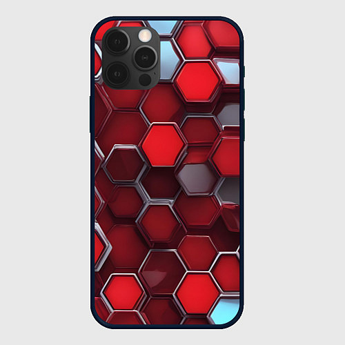 Чехол iPhone 12 Pro Cyber hexagon red / 3D-Черный – фото 1